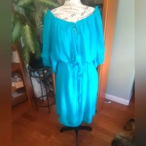 Turquoise Dress (lined off shoulder) cloth belt